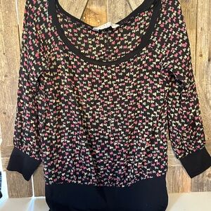 Trina Turk Black Top with Pink and Cream Bow Design